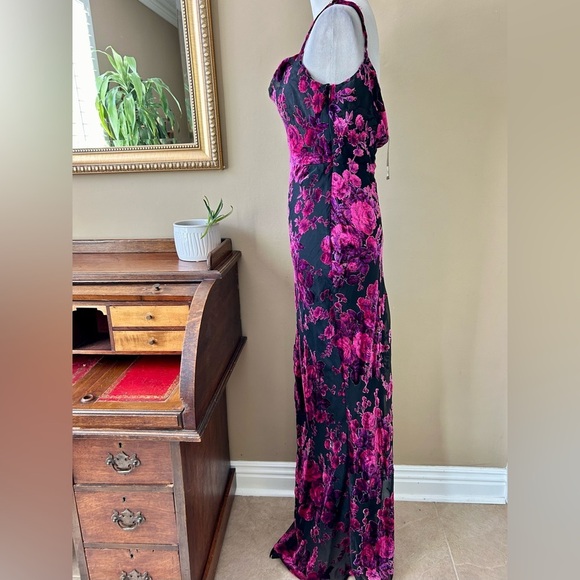 Revolve Likely Midori Gown Velvet Burnout Cowl Neck Floral Fuchsia Black 8 NWT - Picture 7 of 11